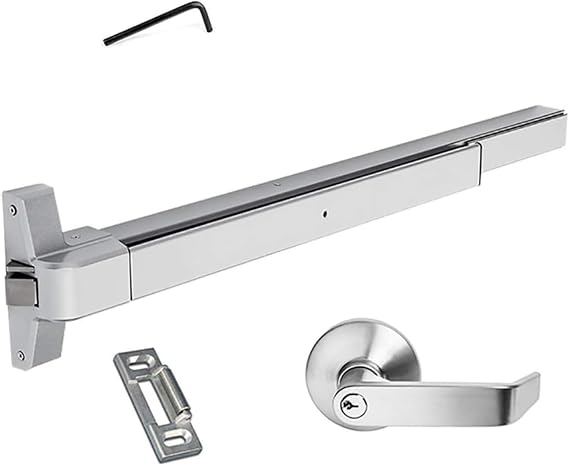 Dynasty Push Bar Panic Exit Device, Painted Aluminum, Exterior Lever | Commercial Panic Bar Door Handle With Exterior Lever Handle For Emergency Exit Doors, Safety Compliance Hardware
