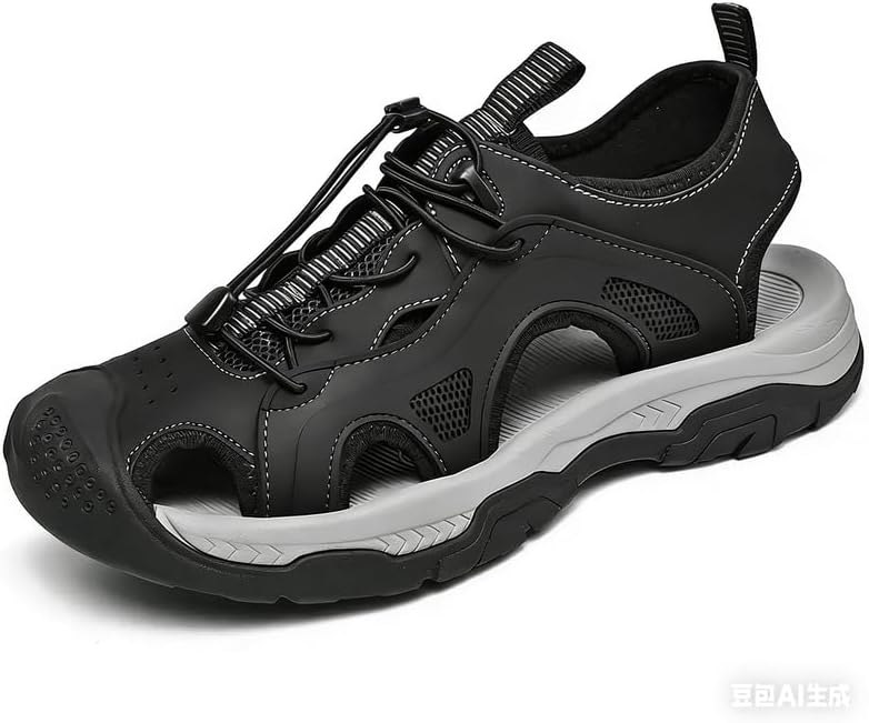 Men's Closed Toe Hiking Sandals - Quick Lace Sport Sandals with Cushioned Sole & Non-Slip Grip for Outdoor Adventures, Water Activities & Casual Wear (Adjustable Fit)