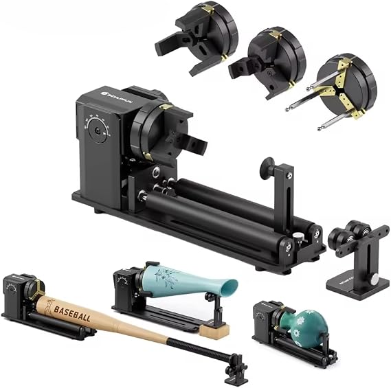 SCULPFUN RA Pro Max 4 in 1 Rotary Roller Chuck, Laser Roller Engraving Machine, 180 Adjustable Angle Dual Wheel Extension Bracket Cylindrical Object Processing for S9 S30 Ultra Series Laser Engraver
