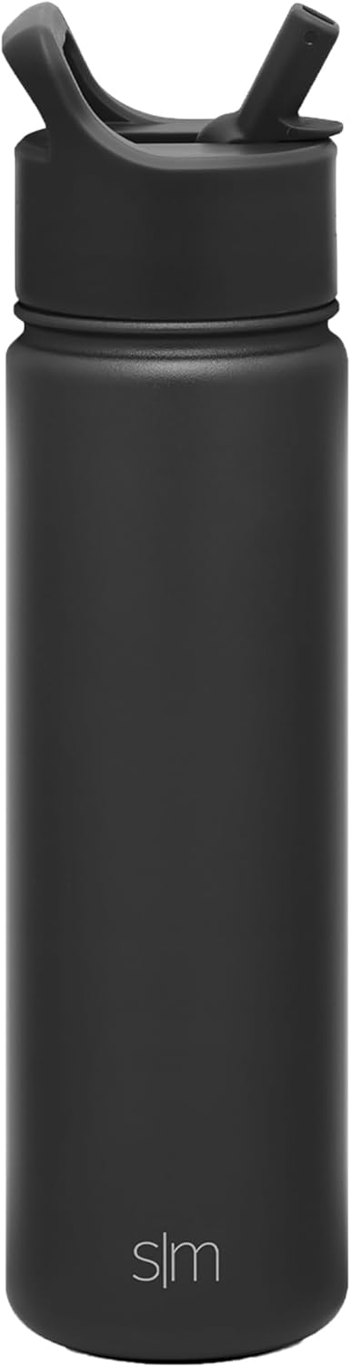 Simple Modern Summit Wide Mouth Vacuum Insulated Water Bottle with Straw Lid, 188 Stainless Steel, Powder Coated, 22 oz, Black