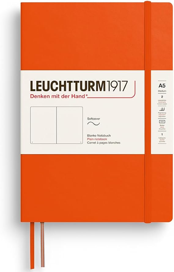 LEUCHTTURM1917 - Notebook Softcover Medium A5-123 Numbered Pages for Writing and Journaling (Pumpkin, Plain)