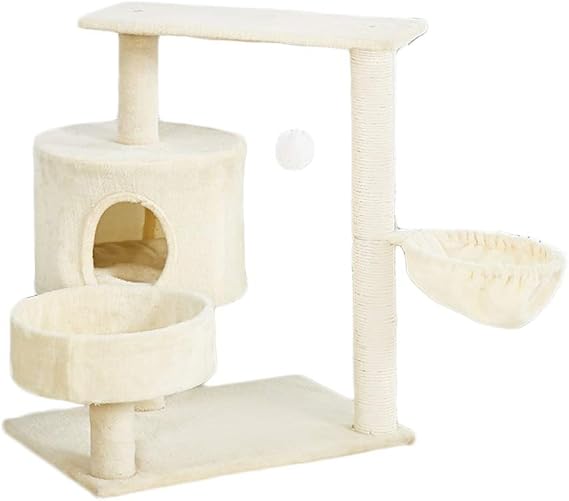 Cat Climbing Frame Small Jumping Platform Sisal Column Solid Wood Cat Scratcher Furniture Activity Center Play House Cat Tower Condos Beige