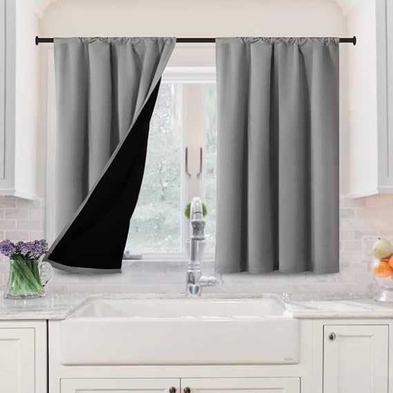 H.VERSAILTEX 100% Blackout Curtains for Bedroom 42" W x 36" L, Dove Gray | Room Darkening, Light Blocking, Rod Pocket, Thermal Insulated, Privacy Windows Curtains for Living Room, 2 Panels