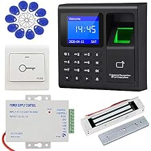LIBO Complete RFID Access Control System Fingerprint Access Controller Keypad, DC12V Power Supply Transformer, 180kg/350lbs Electric Magnetic Lock with Door Switch Button, 125KHz ID Cards Keychains
