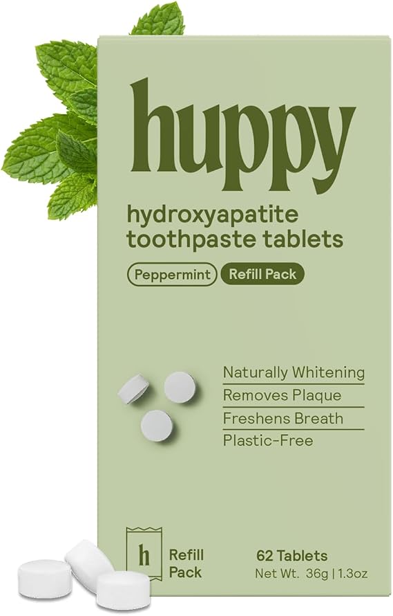 Huppy Toothpaste Tablets, Nano Hydroxyapatite, Fluoride Free and Plastic Free, Natural Whitening, Remineralizing, SLS Free, Bulk Supply, Peppermint Flavor (248 Count)