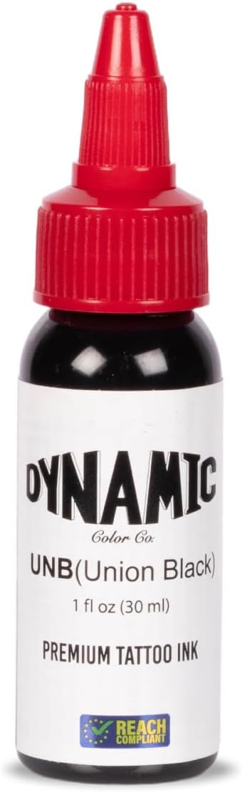 Dynamic Color Union Black Tattoo Ink, Made in Spain, Reach Compliant, 1 oz | Lot-numbered for full traceability; vegan and never tested on animals; trusted by professional artists worldwide