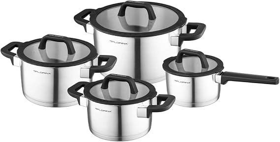 FLORINA Kochtopf Set CHEF I Kochtöpfe mit Deckel und Stieltopf I Messbecher Ausgieß Spülmaschinengeeignet Ideal für Induktionsherd Gasherd Elektroherd