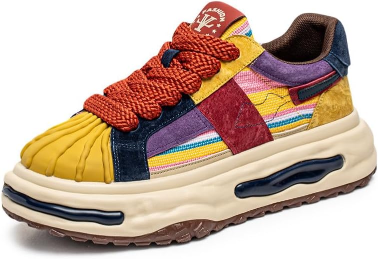 Men's Fashion Color Block Chunky Platform Sneakers, Patchwork Lace Up Non-Slip Casual Walking Shoes