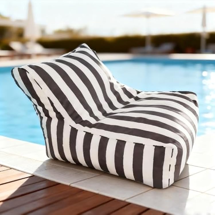 Floating Bean Bag for Pool- Outdoor Waterproof Bean Bag Cover No Filler Stripe Outdoor Beach Pouf Beanbag Sofa Bed Pouf Chair Oxford Kids AdultsDark Gray