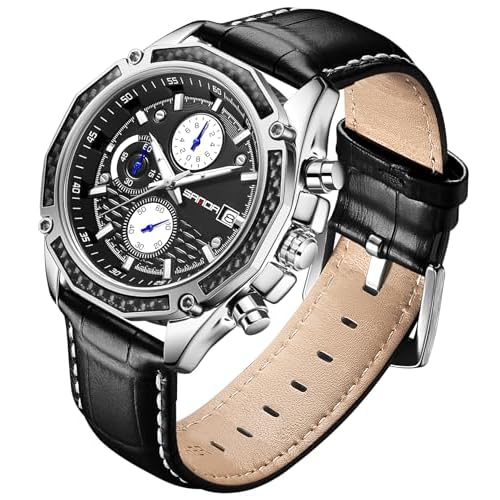 Mens Watches for Men Analog Quartz Watches with Waterproof Chronograph Calendar Leather Strap Stainless Steel Watch,Classic Stylish Fashion Sport Casual Business Wristwatch
