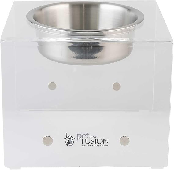 PetFusion Elevated Dog Bowls, Cat Bowls | Innovative Raised Pet Feeder with Embedded Magnets, Attach, Detach, Add On, Mix & Match | Short 4" & Tall 9" Elevated Feeder| 12 Month Warr, Translucent