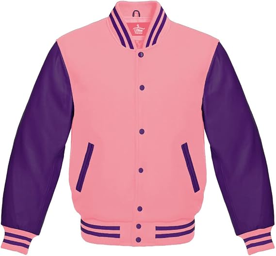 Men's Varsity Baseball Letterman Bomber Jacket Wool & Purple Genuine Leather Sleeves