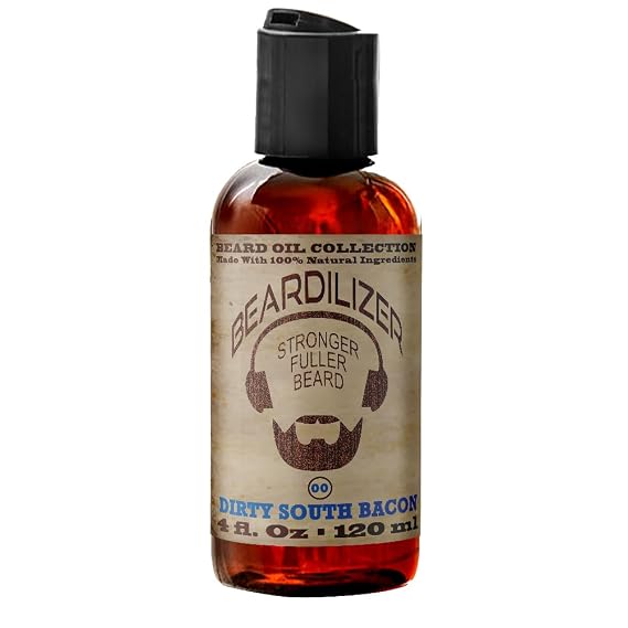 Beardilizer Dirty South Bacon Beard Oil for Men - 100% Natural Growth Oil & Conditioner with Argan, Jojoba & Vitamin E Softening, Moisturizing for Soft, Healthy Beard 4 Oz