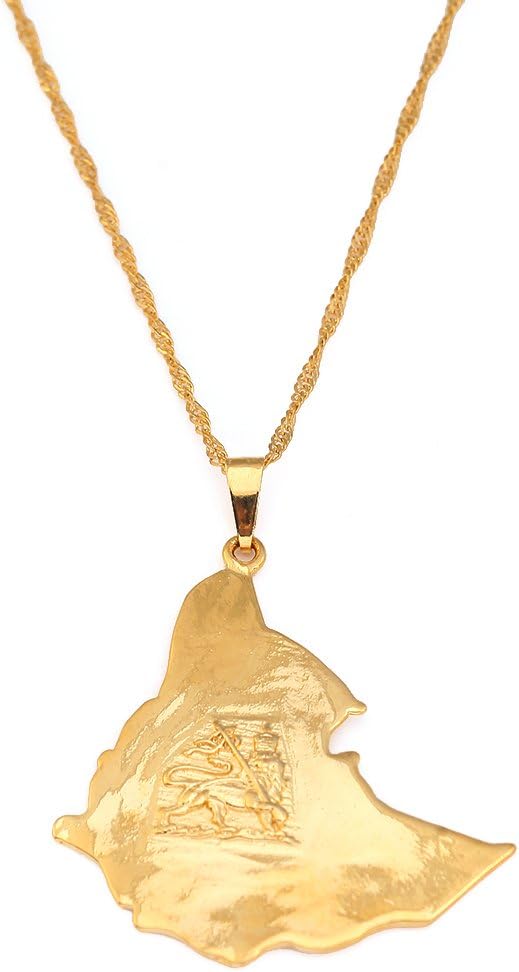 24K Gold Plated Map of Ethiopian Lion Pendant Necklace Africa Gold Chain Necklace Map Jewelry