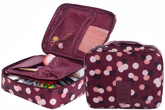 Ecoform Waterproof Organizer Travel Cosmetic Makeup Bag Burgundy Floral