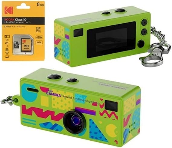 AUSEK Yeşil Retro Tasarım Mini Dijital Kamera - Taşınabilir Thumb Anahtar Kamera + 8GB Kart Nostaljik Görünüm Fotoğraf ve Video Kayıt Cihazı Foto Münir Güvencesiyle