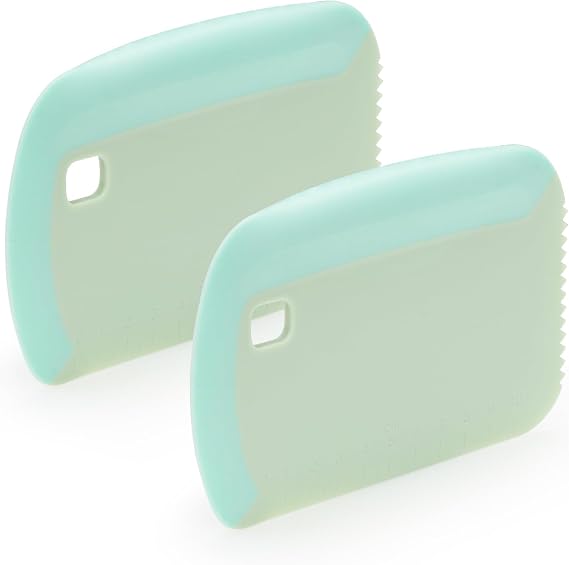 2 Pack Dough Bench Scraper Good Grip, Flexible Silicone Bowl Scraper Tool Kitchen, 3 In 1 Dough Cutter with Serrated Tooth & Measurement for Pastry Bread Pizza Cake
