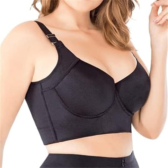 Chvity Women Push Up Bras Deep Cup Full Back Coverage Support Hide Side Fat Bra Smoothing Shapewear Sport Bralettes Black