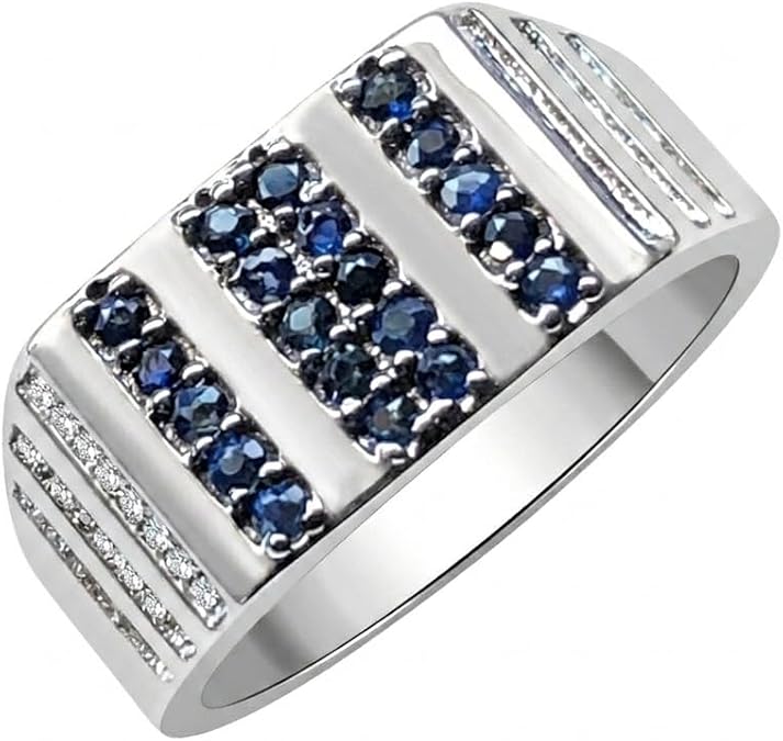Natural Blue Sapphire 925 Solid Sterling Silver Men's Ring Size 7, 8, 10