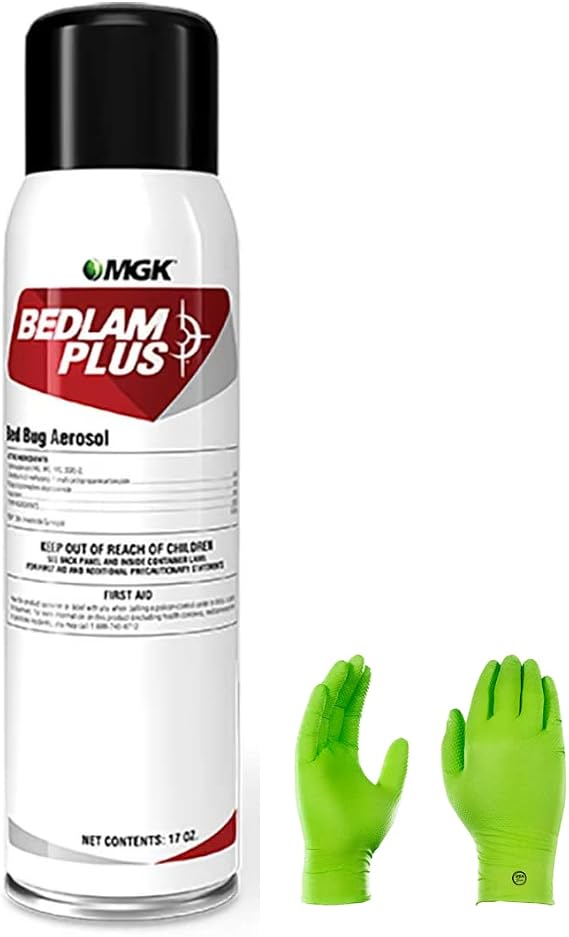 Bedlam Plus Insecticide 17 oz - for Resistant Bed Bugs, Kills Bed Bugs Quickly, with USA Supply Protective Gloves | USA Supply Pest Identification Card