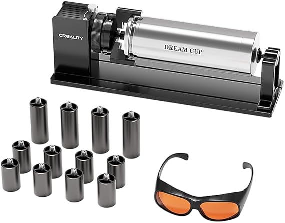 Laser Rotary Roller Pro Y-axis Rotary Chuck for Creality Series | For Laser Engraver, Engraving Cylindrical Objects, Includes M6 Raiser for Falcon A1, Includes Professional Goggles