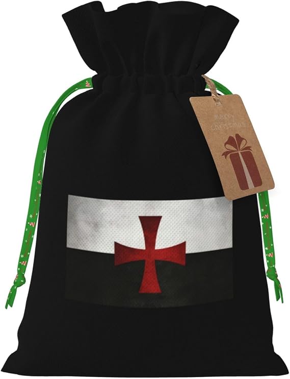AMZJHGWEU Symbol of the Knights Templar Christmas Gift Bags, Santa Wrapping Bags, With Drawstring And Tags Reusable, Xmas Presents Bag, Holiday Party Favors, Birthday & Christmas Gift