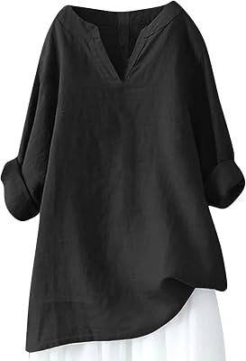 Ceboyel Women Tops Summer 2023 Cotton Linen Tunic Shirt Causal Loose Half Sleeve V Neck Blouses Boho Trendy Clothing