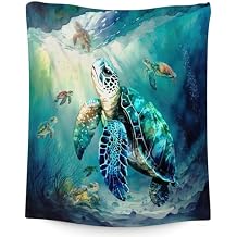 Turtle Blanket for Kids, Sea Turtle Throw Blanket Gifts for Boys Girls Turtle Lovers, 50x40 Flannel Blanket for Office Sofa Couch Chair, Cute Dark Green Turtle Stuff Decor for Home Bed