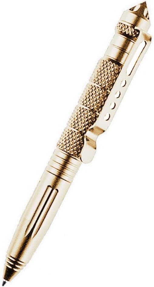 Multifunctional Pen Self Defense Pen Ballpoint Pen Military Multifunction Ballpoint Pen Spinner Portable Multipurpose Non-Slip Aluminum Writing Tool for Outdoor Camping Hiking Gold