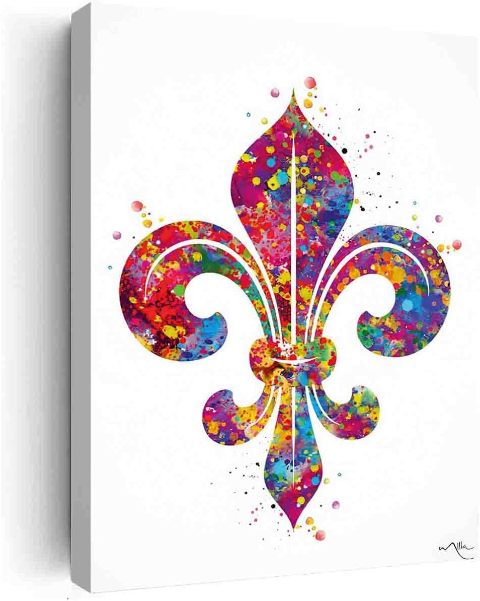 Canvas Art Wall,Fleur De Lis Watercolor Print Fleur De Lys Canvas Art Nature Flower Housewarming Gift Wedding Gift Wall Art Wall Decor Wall Hanging- 8 in x12 in-Ready to hang