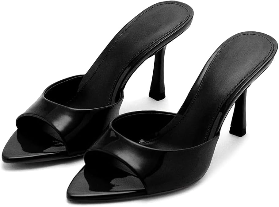 High Heel Mules for Women Pointed Open Toe Slip On Stiletto Pumps Backless Heeled Sandals Mules Party Dress Shoes