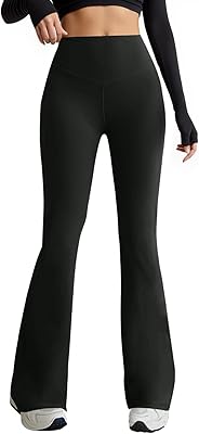 Flare Leggings for Women High Waisted Pull On Stretchy Yoga Leggings with Pockets Skinny Bootcut Tummy Control Pants