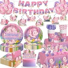 Xynic Axolotl Birthday Decorations Pink Axolotl Party Decorations Cake Cupcake Topper Balloons Banner Plates and Napkins Table Cloth Axolotl Party Supplies for Girls Cartoon Fun Animal Party