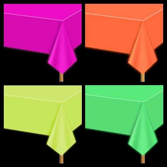 Neon Table Cloths - 4 Pcs Multi-color 130 x 220 cm Glow in The Dark Table Cloths for Neon Party Decorations Glow Party Supplies