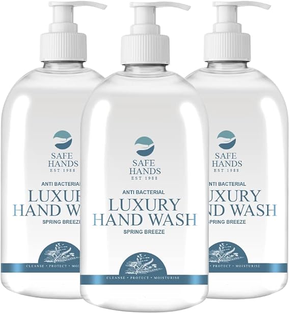 Safe Hands | Luxury Hand Wash | Spring Breeze | 3 x 500ml | Moisturising hand soap liquid | Antibacterial | Anti Bac Hand Soap | Removes 99% of Bacteria | Kind to Skin