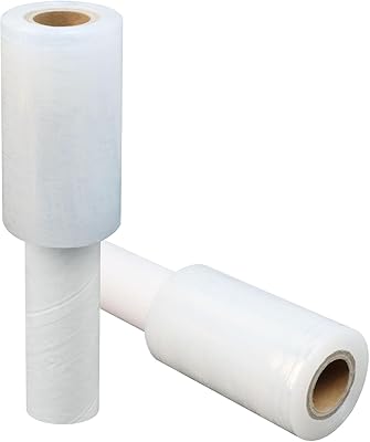 Stretch Film 4 × 500 ft, JUKFITA Shrink Wrap Rolls with Handle, 2 Pack Lightweight Plastic Wrap for Moving Waste-Free