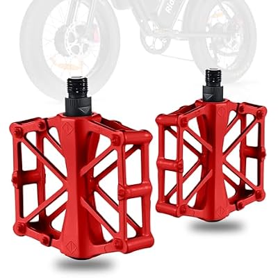 Red Pedals Compatible with Ridstar Q20, Bicycle Pedals for Electric Bike, Aluminium Lightweight Platform Pedal with Non-Slip Pins, Durable Flat Pedal for Electric Bicycle