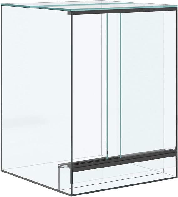 Transparent Glass Reptile Habitat 30 x 30 x 40 cm with Storage, Glass Terrarium for Reptiles and Amphibians with Sliding Doors and Breathable Mesh Panels