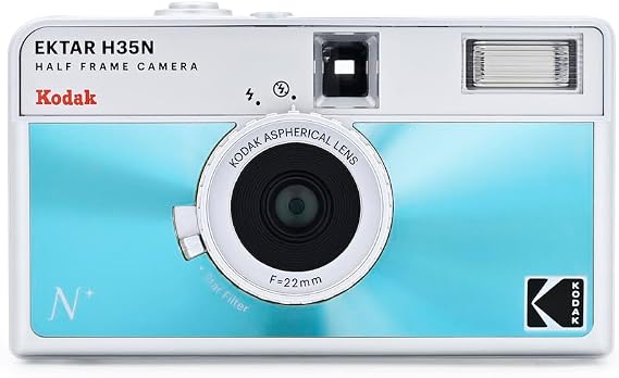 KODAK EKTAR H35N Yarım Çerçeve Film Kamera, 35 mm, Yeniden Kullanılabilir, Odaksız, Ampul Fonksiyonu, Dahili Yıldız Filtresi, Kaplamalı Geliştirilmiş Lens (Film ve AAA Pil Dahil Değildir) (Cam Mavi)