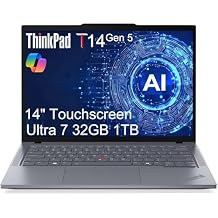 Lenovo ThinkPad T14 Gen 5 Business AI PC Laptop 14 FHD Touchscreen, Intel 12-Core Ultra 7 155U > i7-1355U, 32GB DDR5, 1TB SSD, 5MP IR Webcam, 2x Thunderbolt 4, Fingerprint, Backlit, Win 11 Pro