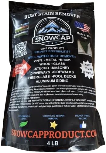 SnowCap Rust Stain Remover 4 lb Bag (Makes Up to 8 Gallons) for Well, Sprinkler, and Outdoor Rust on Concrete, Driveways, Pavers, Vinyl and Wooden Fences, Metal, Biodegradable Formula Made in USA
