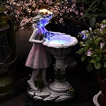 Garden Flower Fairy Sculpture Decoration with Solar Lights,Large Fairy Garden Decoration That Glows in The Dark, Resin Girl Decoration for Sculptures in Gardens, Lawns, Yards, Villas (Large)