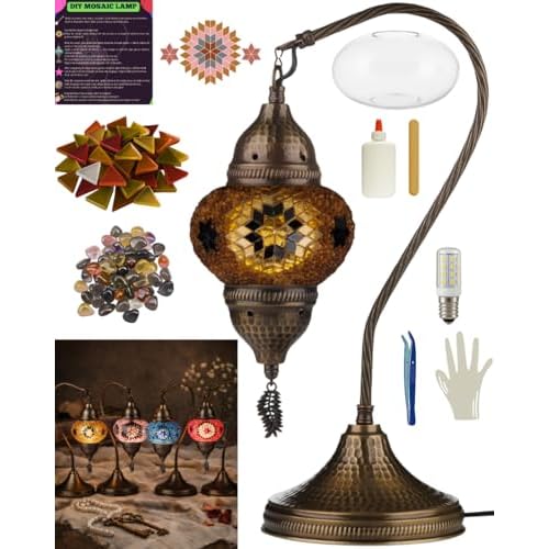 DEMMEX DIY Turkish Moroccan Mosaic Lamp Making Kit Beginner Friendly Mosaic Art & Craft Project Kit for Adults & Teens No GroutPlaster Needed Fun, Easy, No Experience Required Brown&Amber