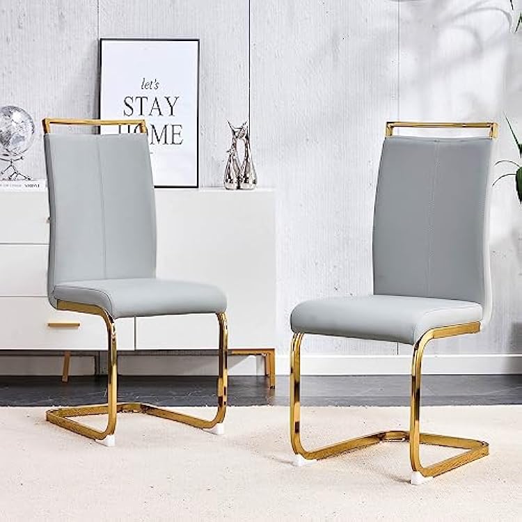 Dining Chairs Set,Kitchen Chairs with Hight Back & Sturdy Chrome Legs,Faux Leather Chairs for Kitchen,Living Room Easy to Assemble,Light Grey