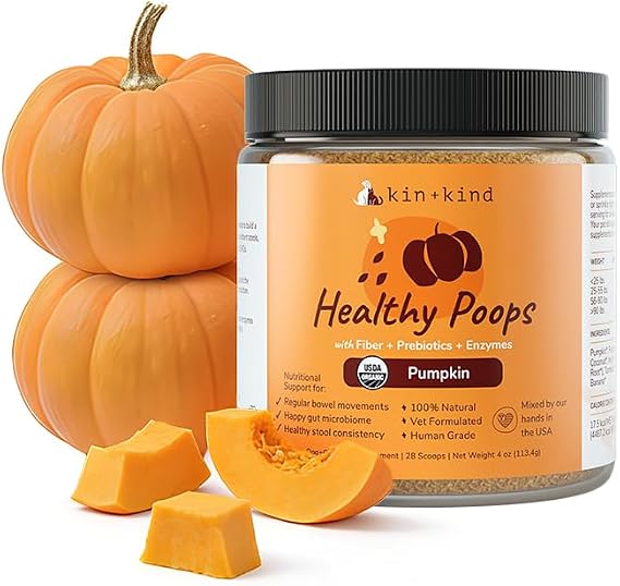 kin+kind Healthy Poops USDA Organic Pumpkin Powder for Dogs and Cats Prebiotic Pumpkin Powder, Supports Probiotic Activity 4 oz