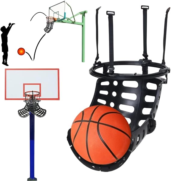 Japard Basketball Hoop Rebounder, 360 Degree Rotatable Ball Return Attachment for Indoor Outdoor, Shoot Training Equipment for Adults, Kids Black