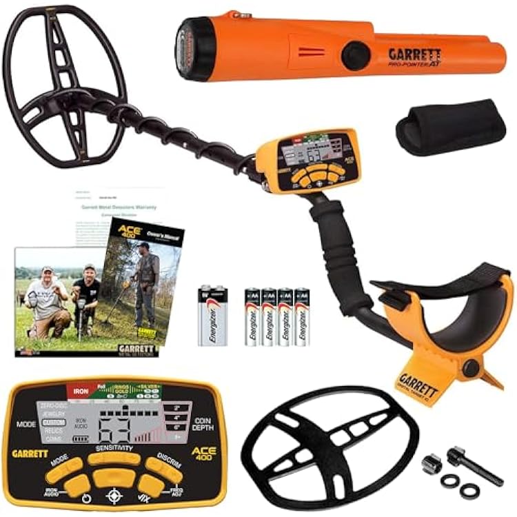 Garrett ACE 400 Metal Detector Bundle Made in the USA - Digital Target ID, Iron Audio, Adjustable Frequency, Includes Pro-Pointer AT, Searchcoil Cover