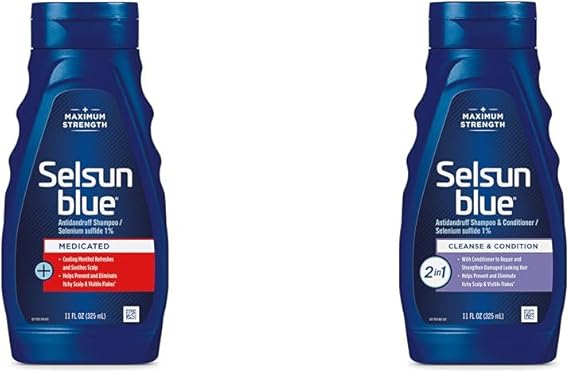 Selsun Blue Medicated Anti-dandruff Shampoo with Menthol, 11 fl. oz., Maximum Strength, Provides Cooling Soothing Sensation, Repairs & Strengthens Damaged Hair.