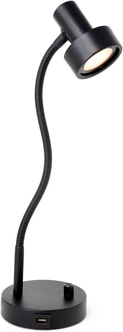 OBright Dimmable LED Desk Lamp with USB Charging Port (5V/2A), Full Range Dimming LED, Table Lamp with USB Charger, Flexible Gooseneck, Office Desk Lamp/Bedside Lamp, Vintage Design (Black)