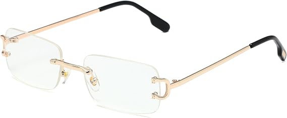 Rimless Rectangle Sunglasses for Women Men Retro Frameless Glasses